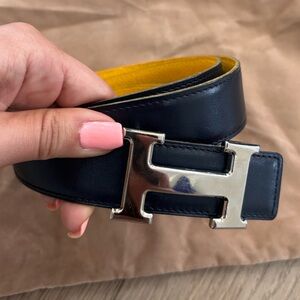 Authentic Hermes constance H silver belt yellow black reversible 75cm